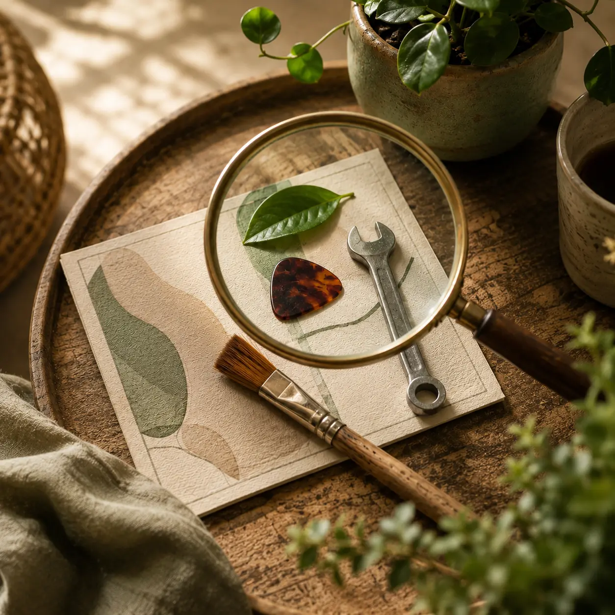 A magnifying glass hovering over icons of varied interests